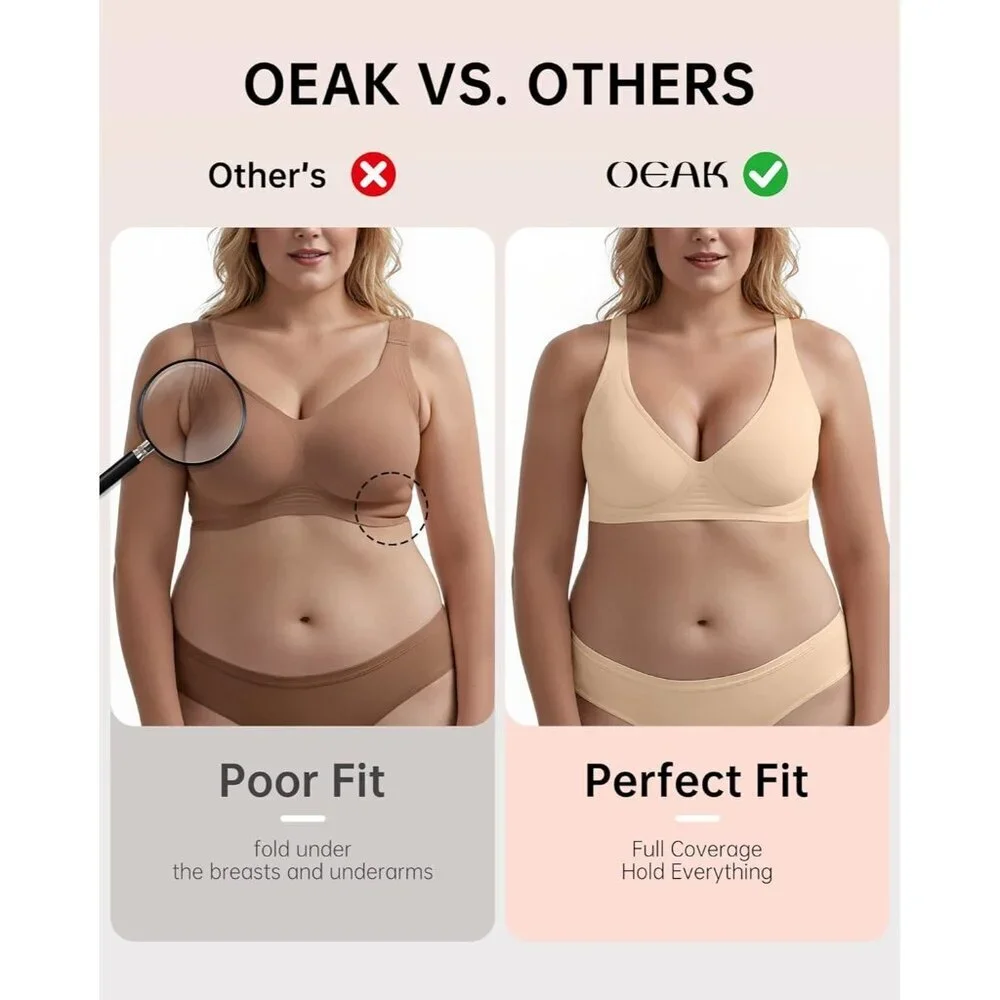 Women's Deep V Wireless Bra Supportive Seamless Push Up T-shirt Bralette - Picture 4 of 7